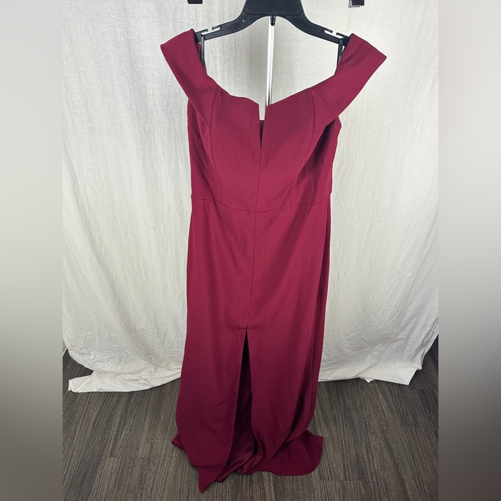 Dessy Collection Burgundy Off-The-Shoulder Notch Trumpet Gown Size 12 NWT - Picture 4 of 17